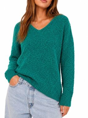 Vintage 90s Gap Green Cable Knit Oversized Slouchy Tunic Sweater Small